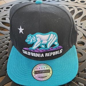 California Republic Snapback Hat - Black and Teal